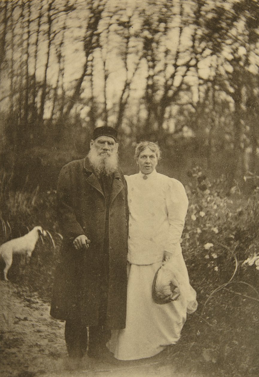 Russische auteur Leo Tolstoy en zijn vrouw Sophia Tolstaya, Rusland, 1895 door Sophia Andreevna Tolstaya