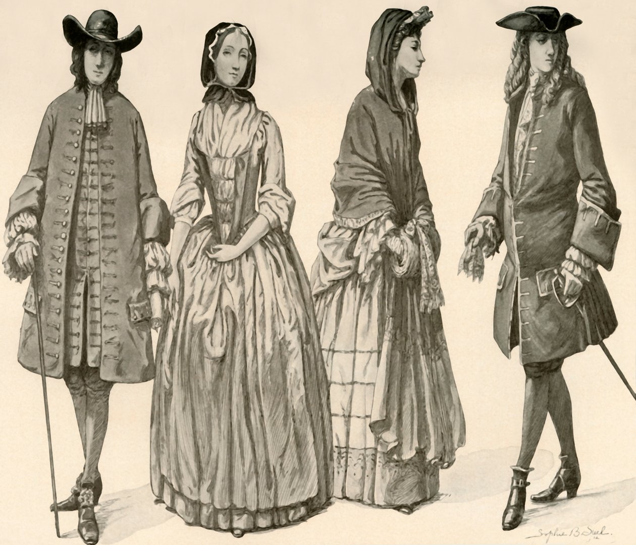 Kleding tijdens de Regeringen van Karel II, Jacobus II, Willem en Maria 1682-1700, 1903, 1937 door Sophie B. Steel