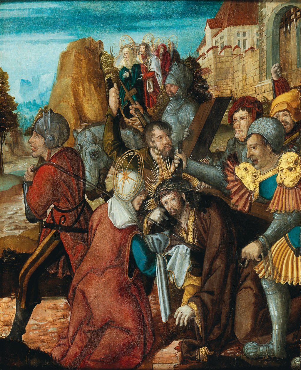 Sint Veronica presenteert haar sluier aan Christus op weg naar Calvarie, ca. 1515-1520 door Southwest German master.