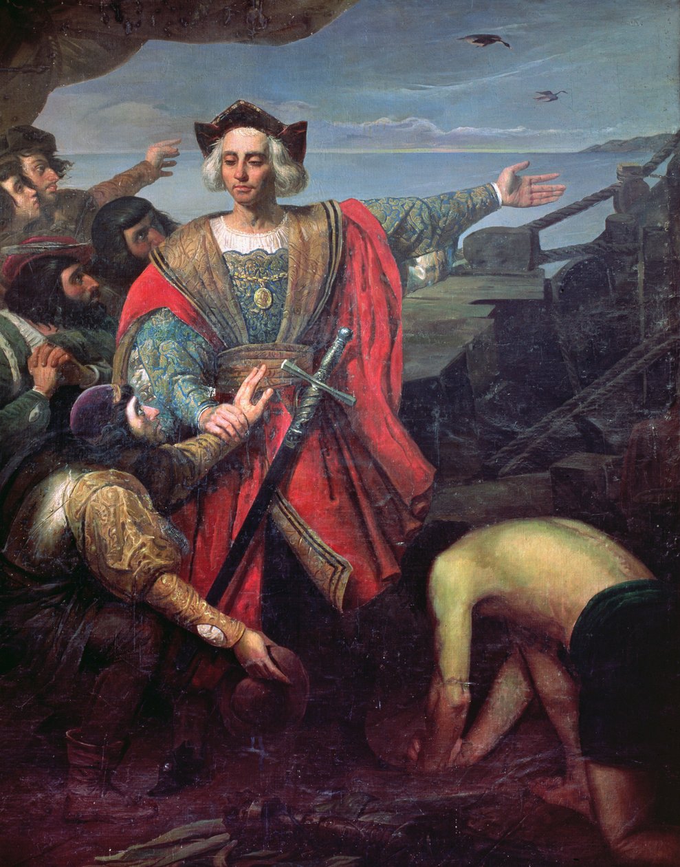 Aankomst van Cristobal Colon in Amerika door Spanish School