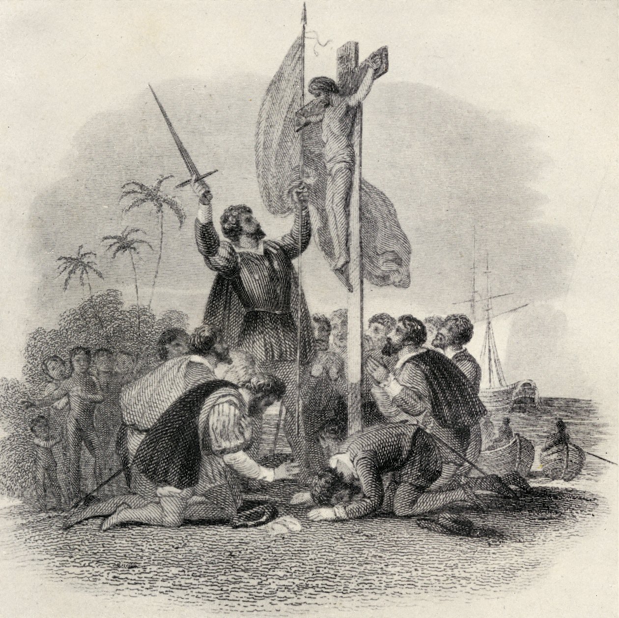 Columbus (1451-1506) landt in de Nieuwe Wereld, illustratie in 