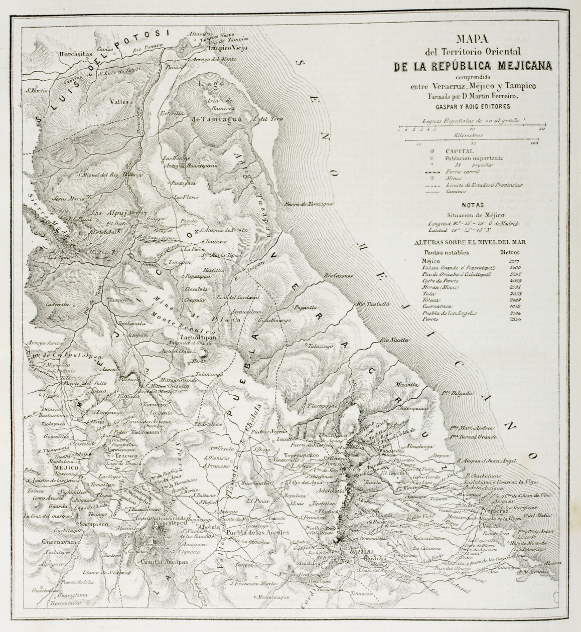 Kaart van de oostelijke gebieden van de Republiek Mexico zoals ze waren in 1862, uit 