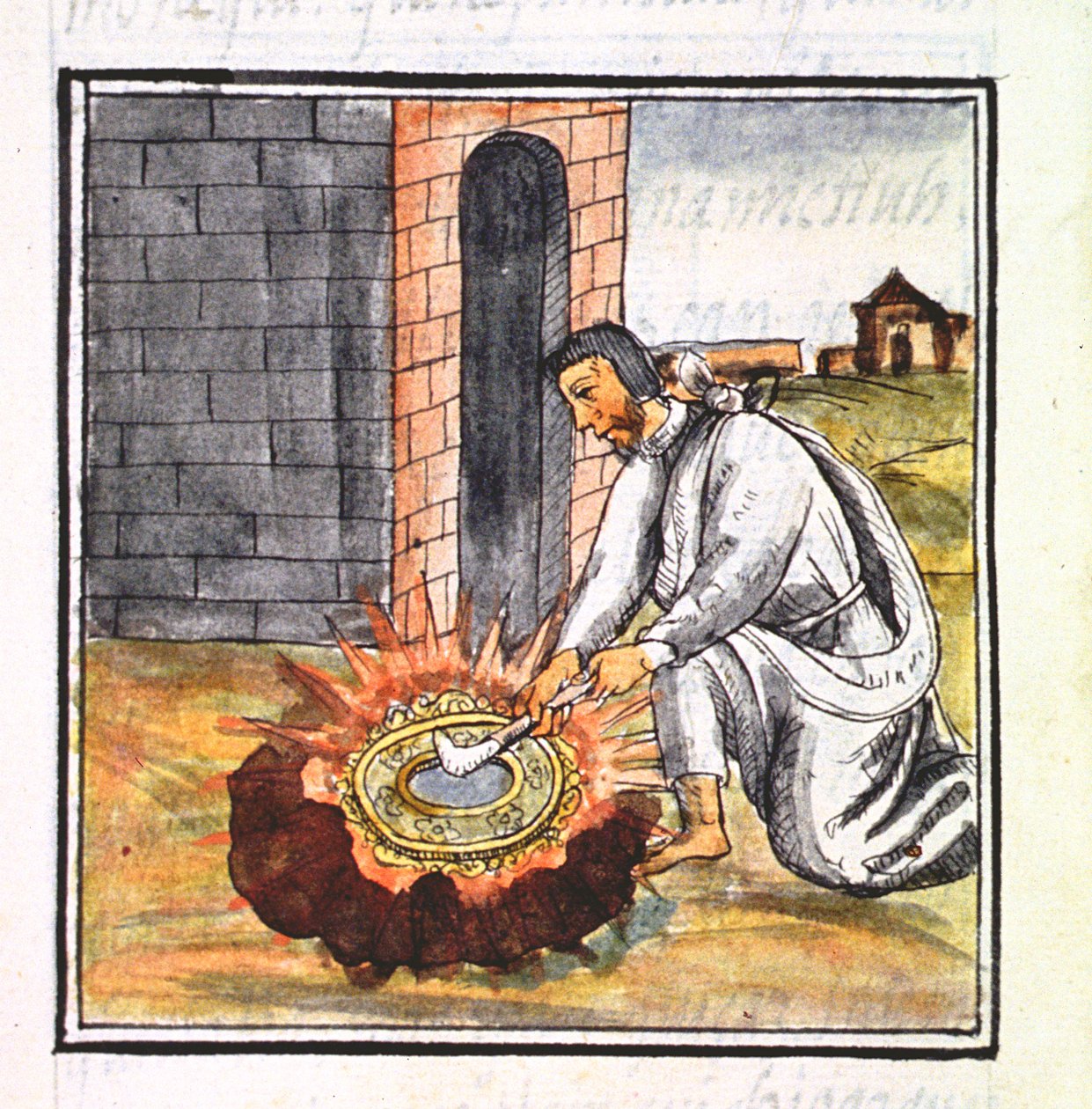 Ms Palat. 218-220 Boek IX Een Europeaan bezig met het maken van een reliekschrijn, uit de 
