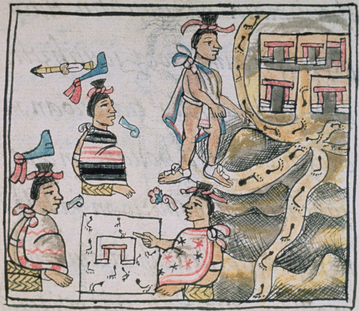 Azteken raadplegen en volgen een kaart, uit de 'Florentijnse Codex ...