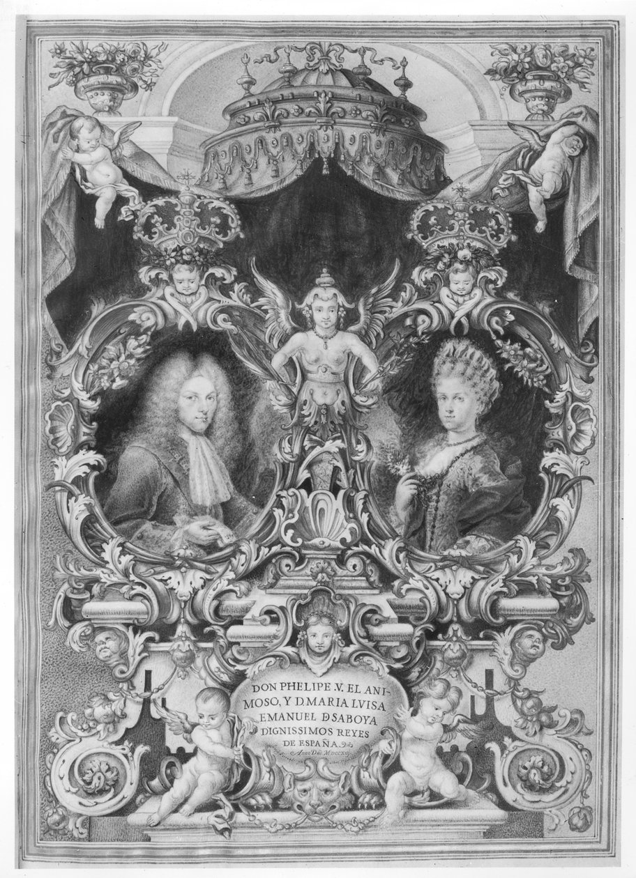 Philip V (1683-1746) Koning van Spanje en Maria Luisa (1688-1714) van Savoye, 1713 door Spanish School