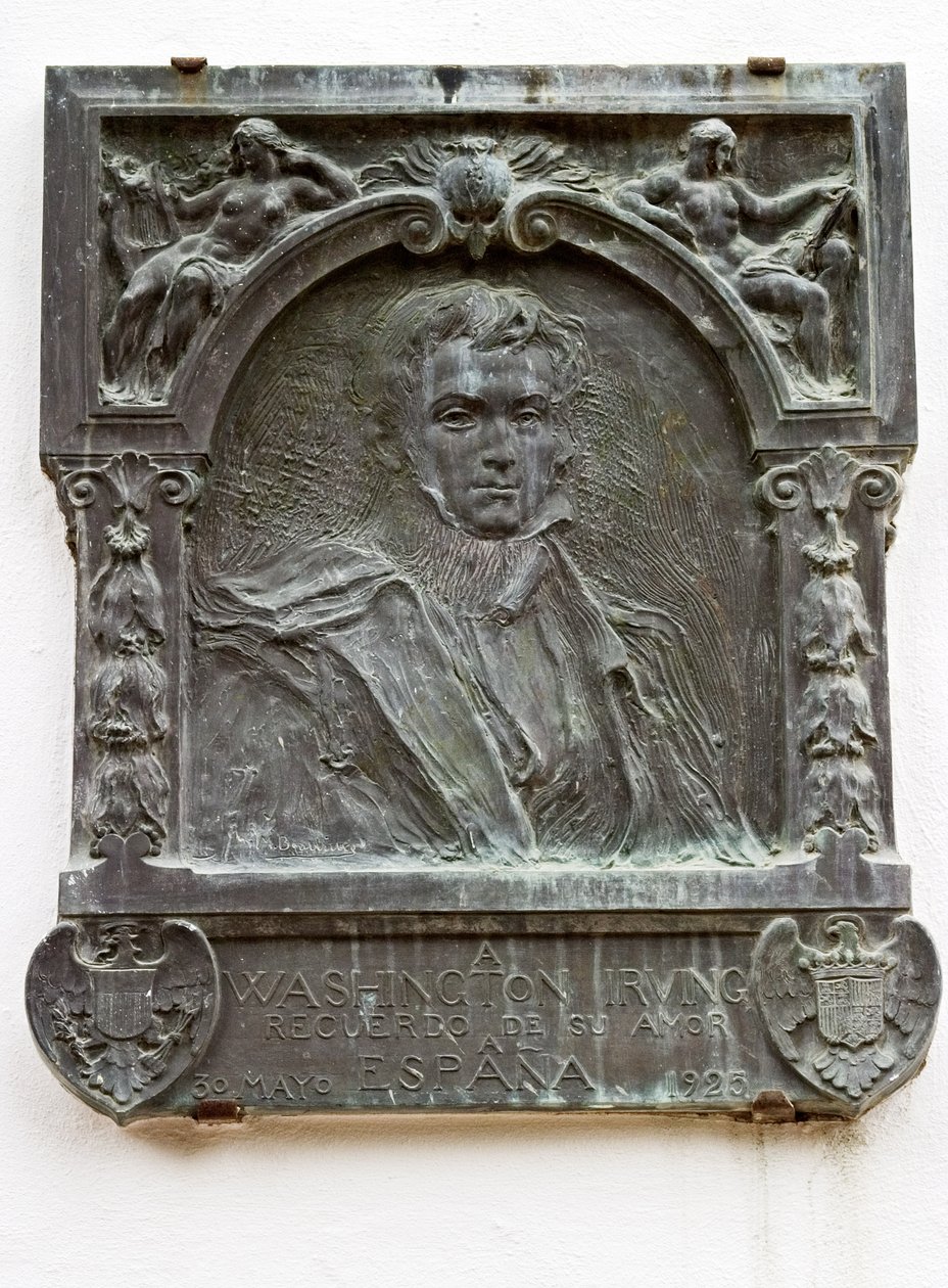 Plaquette ter herdenking van het leven van Washington Irving en zijn liefde voor Spanje door Spanish School