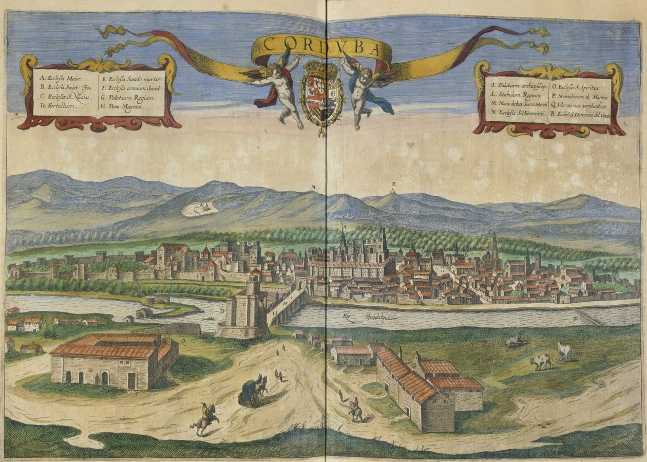 Uitzicht op Cordoba (handgekleurde gravure) door Spanish School