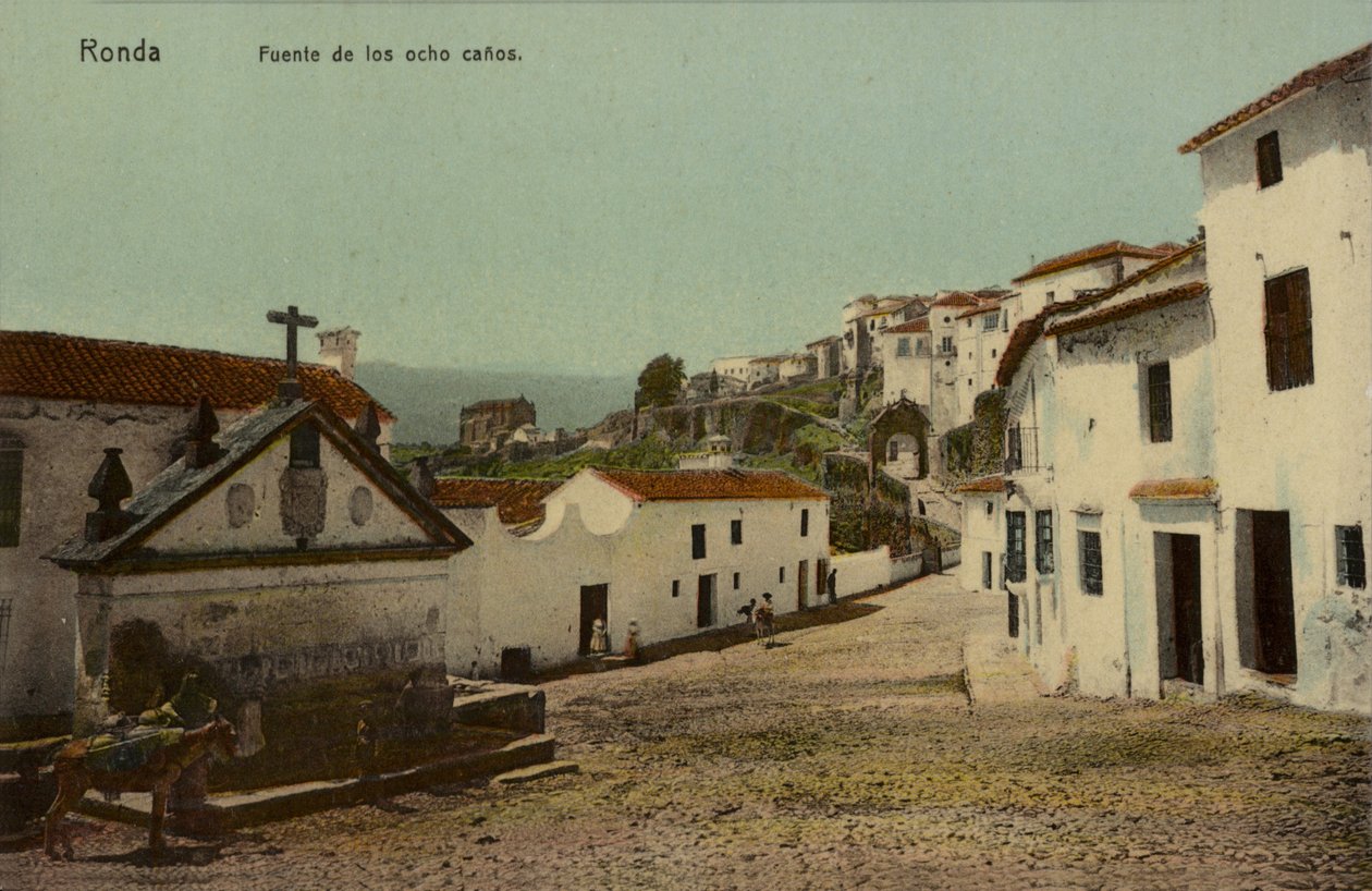 Fontein van de Acht Spuiten, Ronda, Spanje (ingekleurde foto) door Spanish Photographer