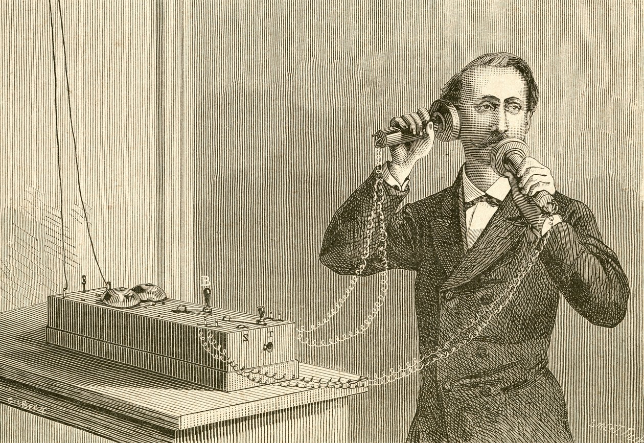 Een vroege telefoon. Uit El Museo Popular gepubliceerd in Madrid door Spanish School