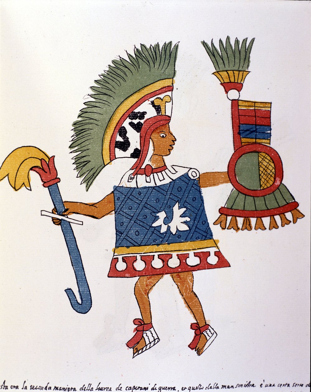 Azteekse krijger in Codex Vaticanus 3738 (Codex Vat. Rios). Facsimile van het manuscript door Dominicaan Pedro de los Rios, tussen 1570 en 1589, Bibl. Vatican door Spanish School