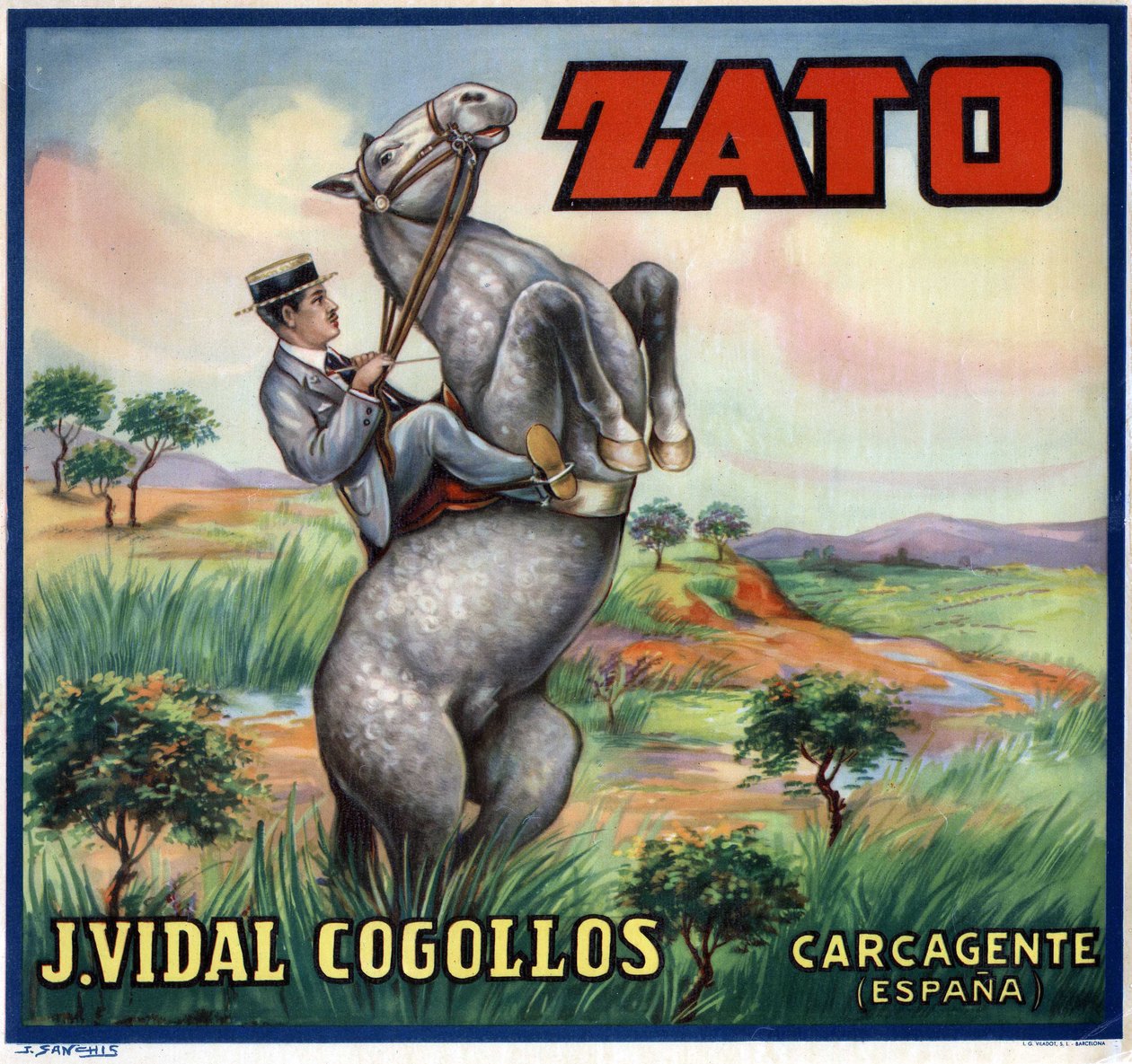 Ruiter op een steigerd paard. Spaanse reclameposter, Valencia door Spanish School