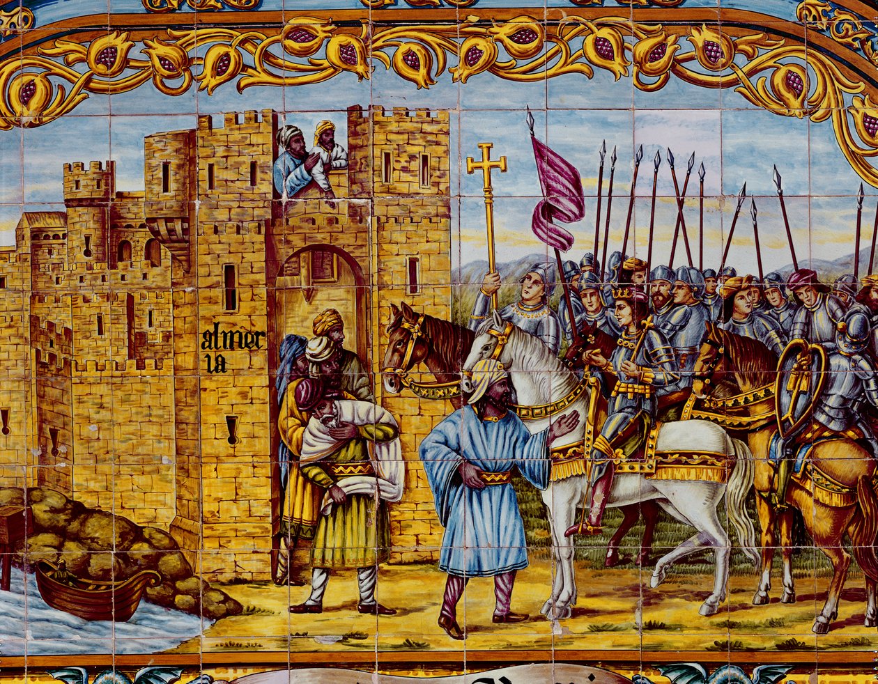 Verovering van Almeria door de Katholieke Koningen in 1488 (keramiek) (detail) door Spanish School