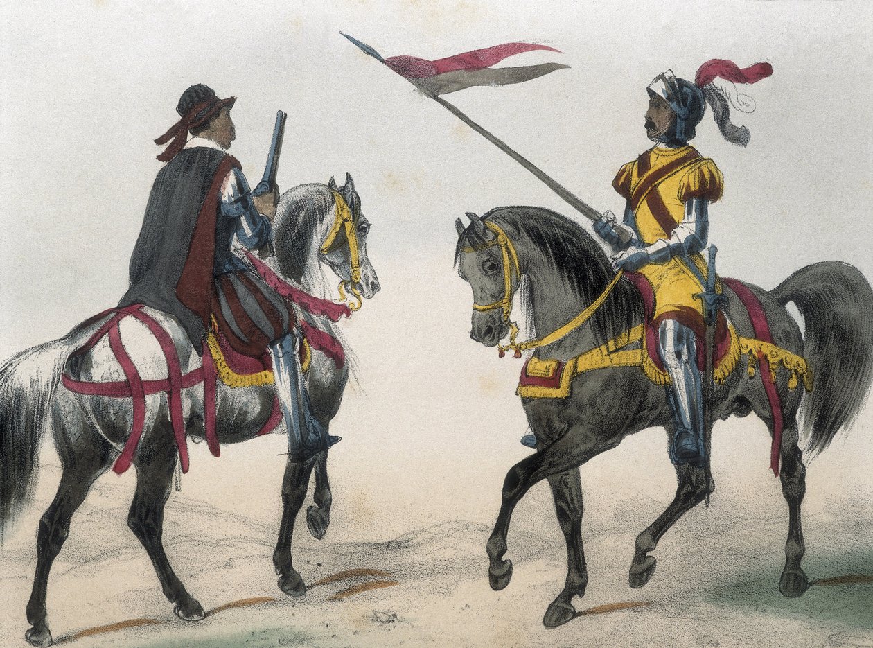 Cavaleristen tijdens het bewind van Filips II van Spanje, 1851-1859 door Spanish School