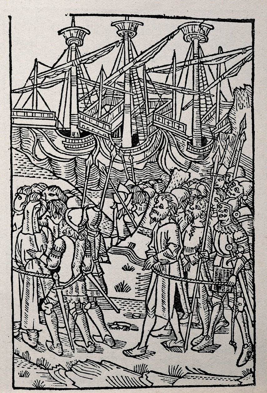 Gravure in Geschiedenis van Vespasianus, gedrukt in 1495 in Zaragoza door Spanish School