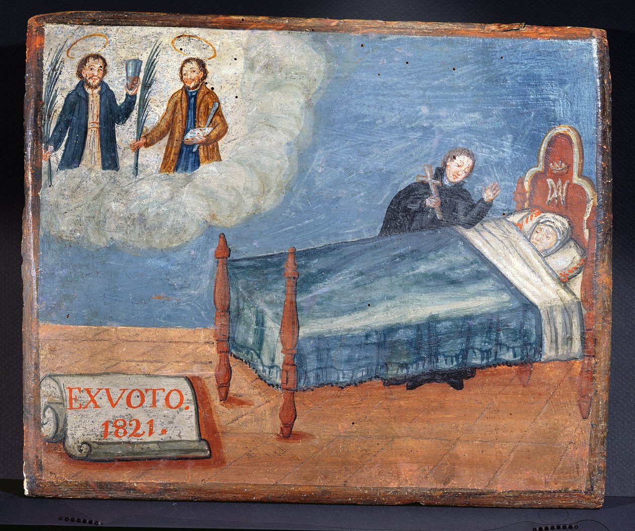 Ex Voto opgedragen aan SS. Cosmas en Damian uit dankbaarheid voor de genezing van een zieke vrouw, 1821 door Spanish School
