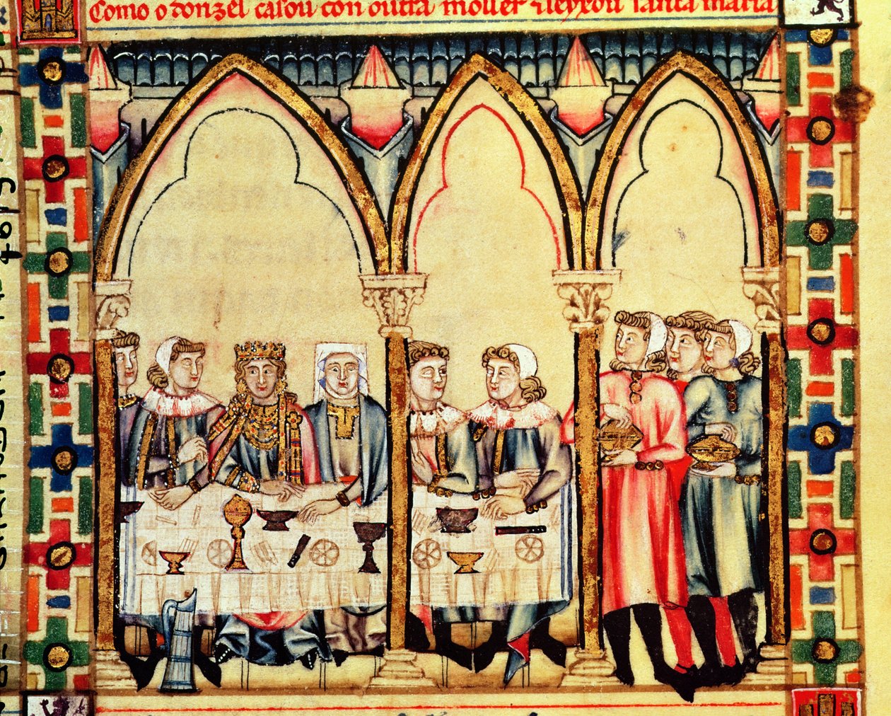 Verlovingsbanket, uit het manuscript gemaakt onder leiding van Alfonso X De Wijze Koning van Castilië en León door Spanish School