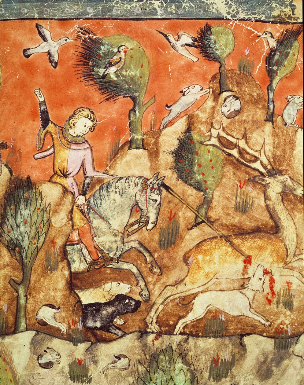 Een jager achtervolgt een hert, uit de Codex Benito Santa Mora door Spanish School