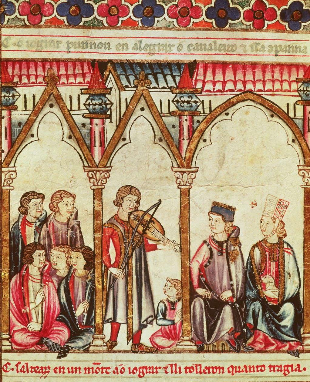 Groep troubadours, illustratie uit Cantigas de Santa Maria, gemaakt onder leiding van Alfonso X (De Wijze) koning van Castilië en León (1221-84) door Spanish School