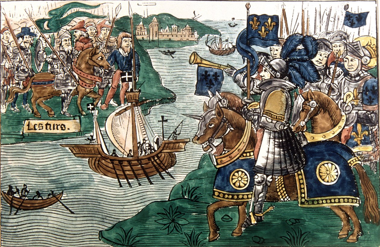 Koning Lodewijk IX (1214-70) en de Kruisvaarders arriveren in Carthago in 1270 door Spanish School