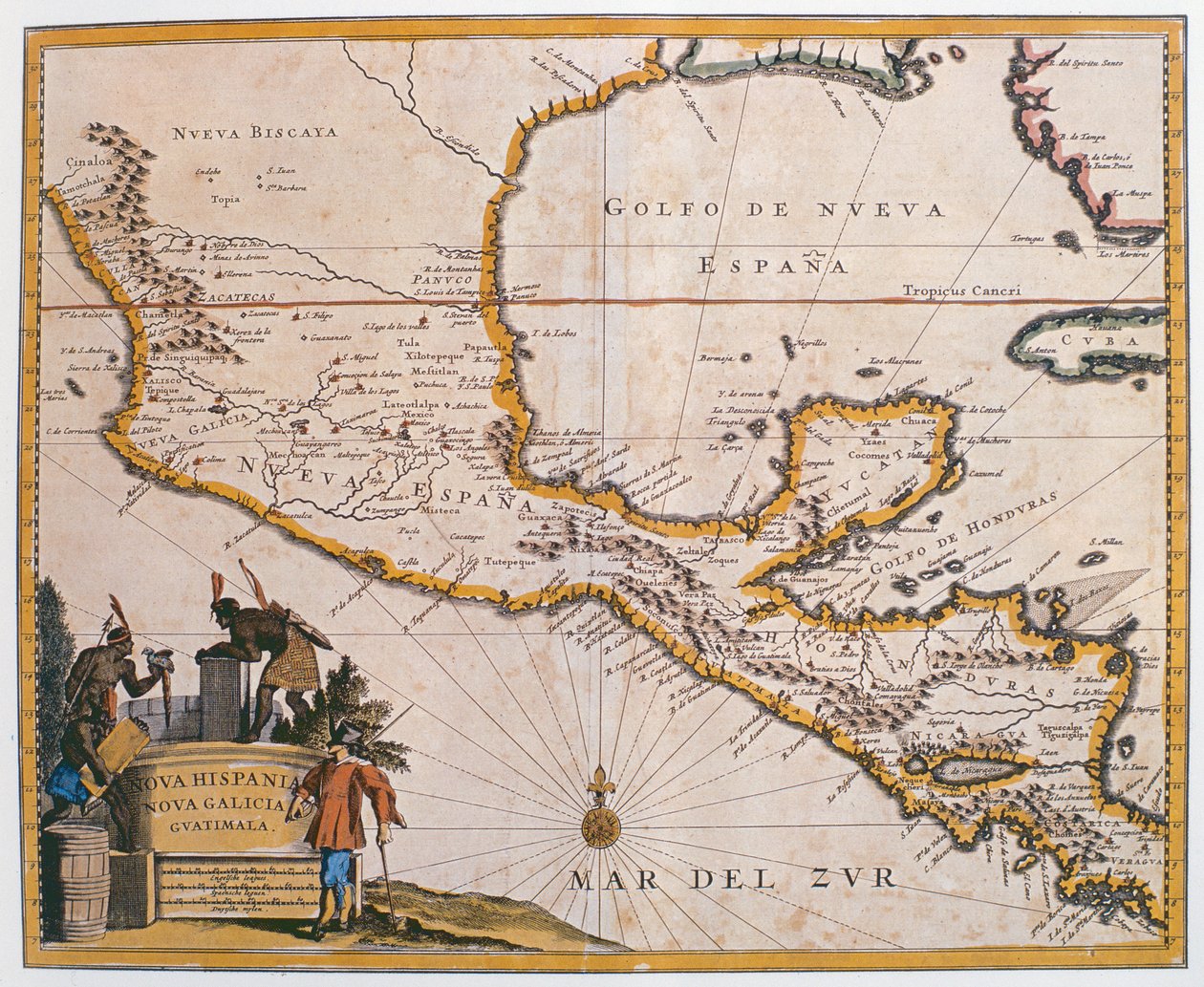 Kaart van Nieuw-Spanje, Nieuw-Galicië en Guatemala, 1625 door Spanish School