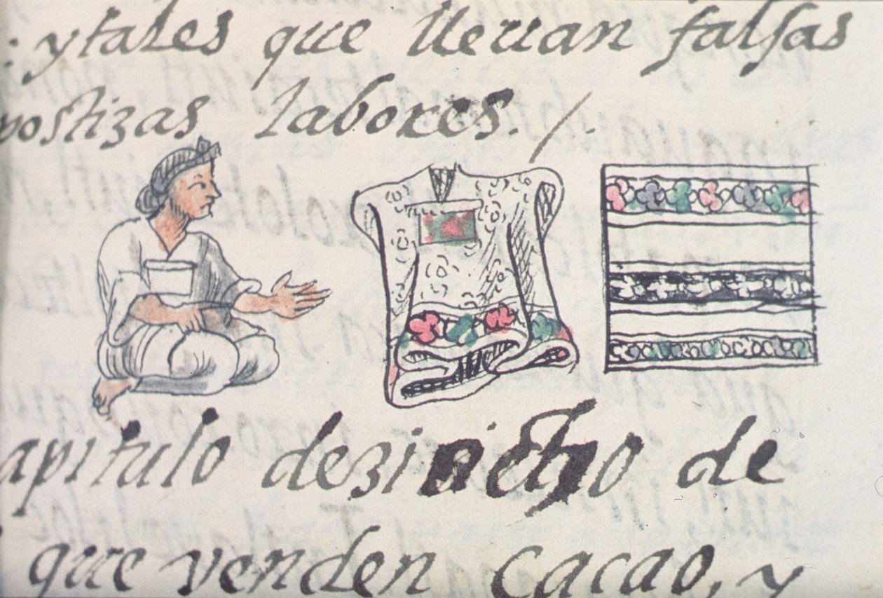 Ms Palat. 218-220 Boek IX Een Azteekse koopman die mantels verkoopt, uit de Florentijnse Codex door Bernardino de Sahagun, c.1540-85 door Spanish School