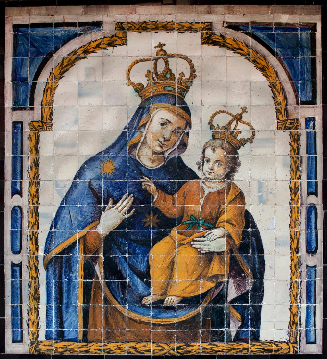 Onze Lieve Vrouw van het Volk - Azulejos (faience) rond 1670, door een anonieme Sevillaan, uit het klooster van het volk in Sevilla (Spanje) - Museum voor Schone Kunsten van Sevilla, Spanje door Spanish School