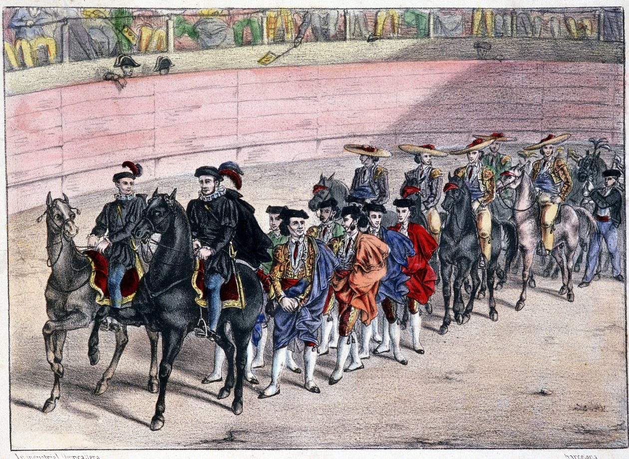 Vrijlating van de quadrille, stierengevecht in Spanje door Spanish School