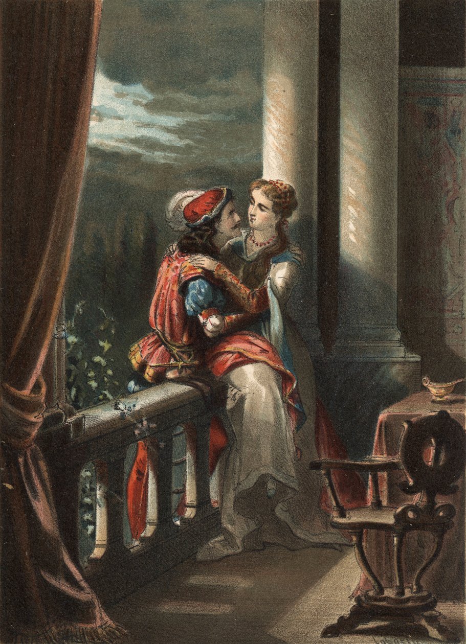 Romeo en Julia, een verhaal van Masuccio Salernitano (Masuccio de Salerno), eind 15e eeuw. in "El Culto de la Hermosura" door Juan Justo Huguet, Molinas Hermanos uitgevers door Spanish School