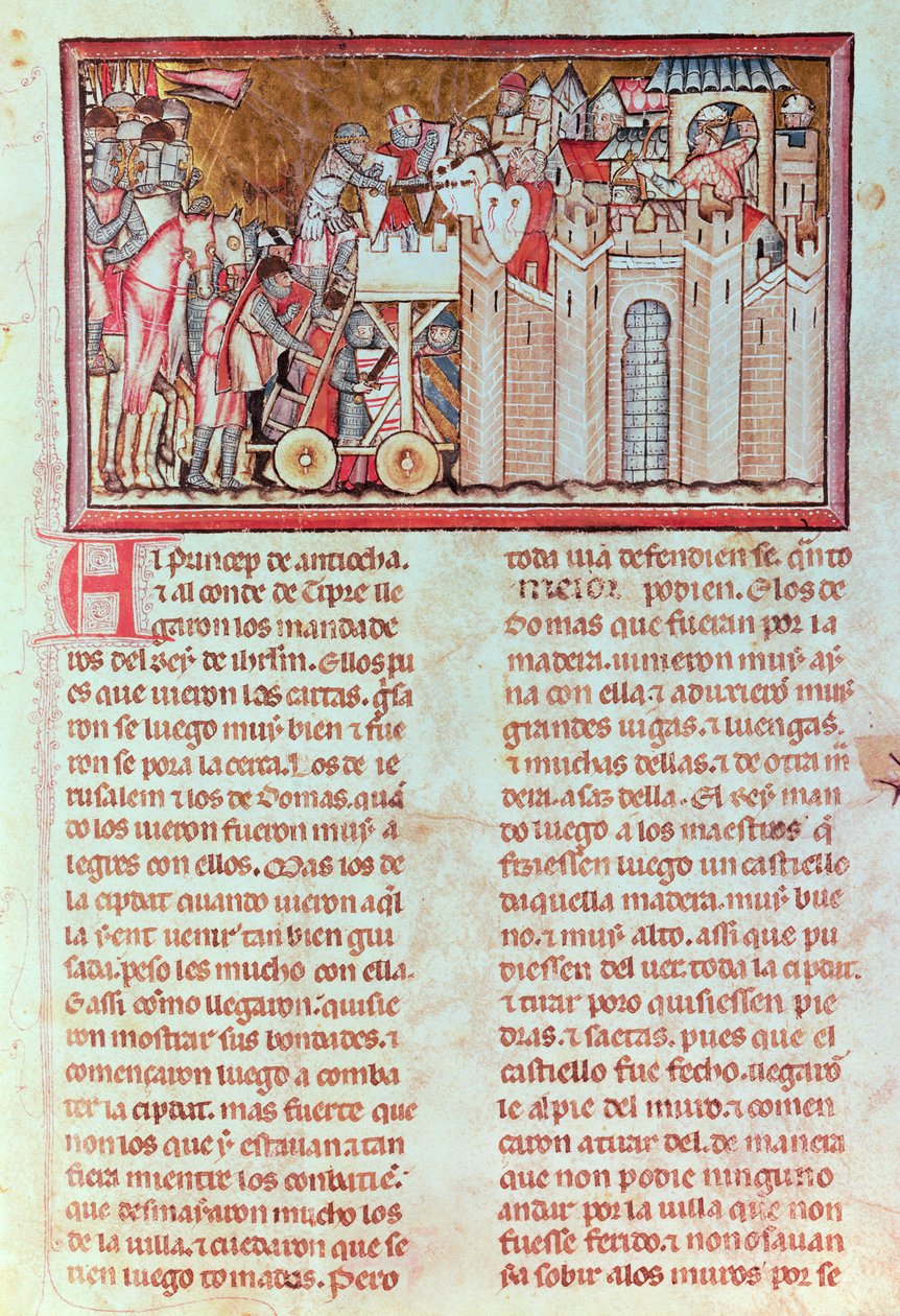 Beleg en aanval op de stad Belina, verdedigd door koning Aynart, uit het manuscript 