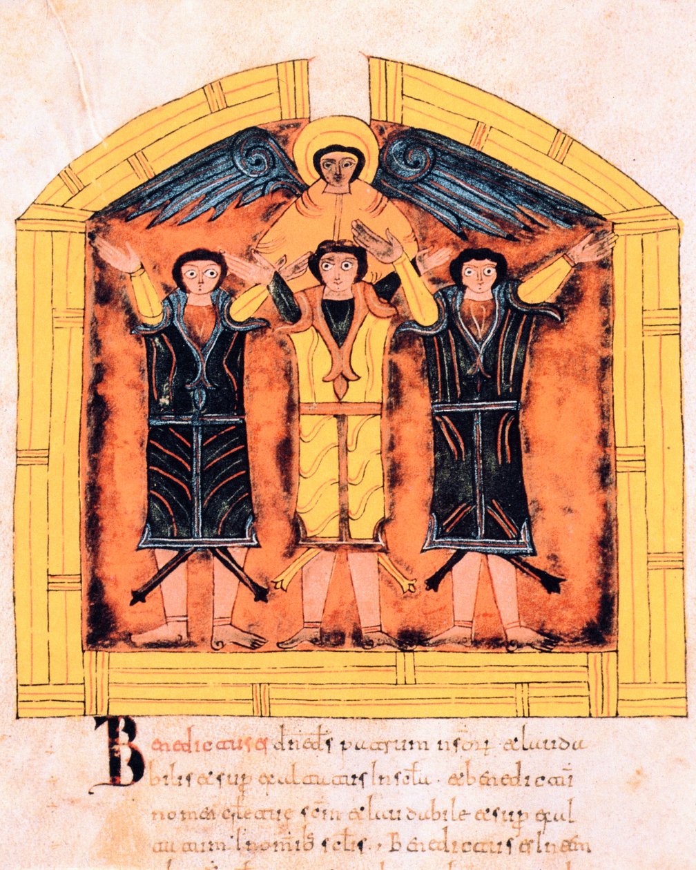 De drie Hebreeën, Sadrach, Mesach en Abednego in de oven geworpen door Nebukadnezar, fol.318v, uit de Visigotisch-Mozarabische Bijbel van St. Isidore
