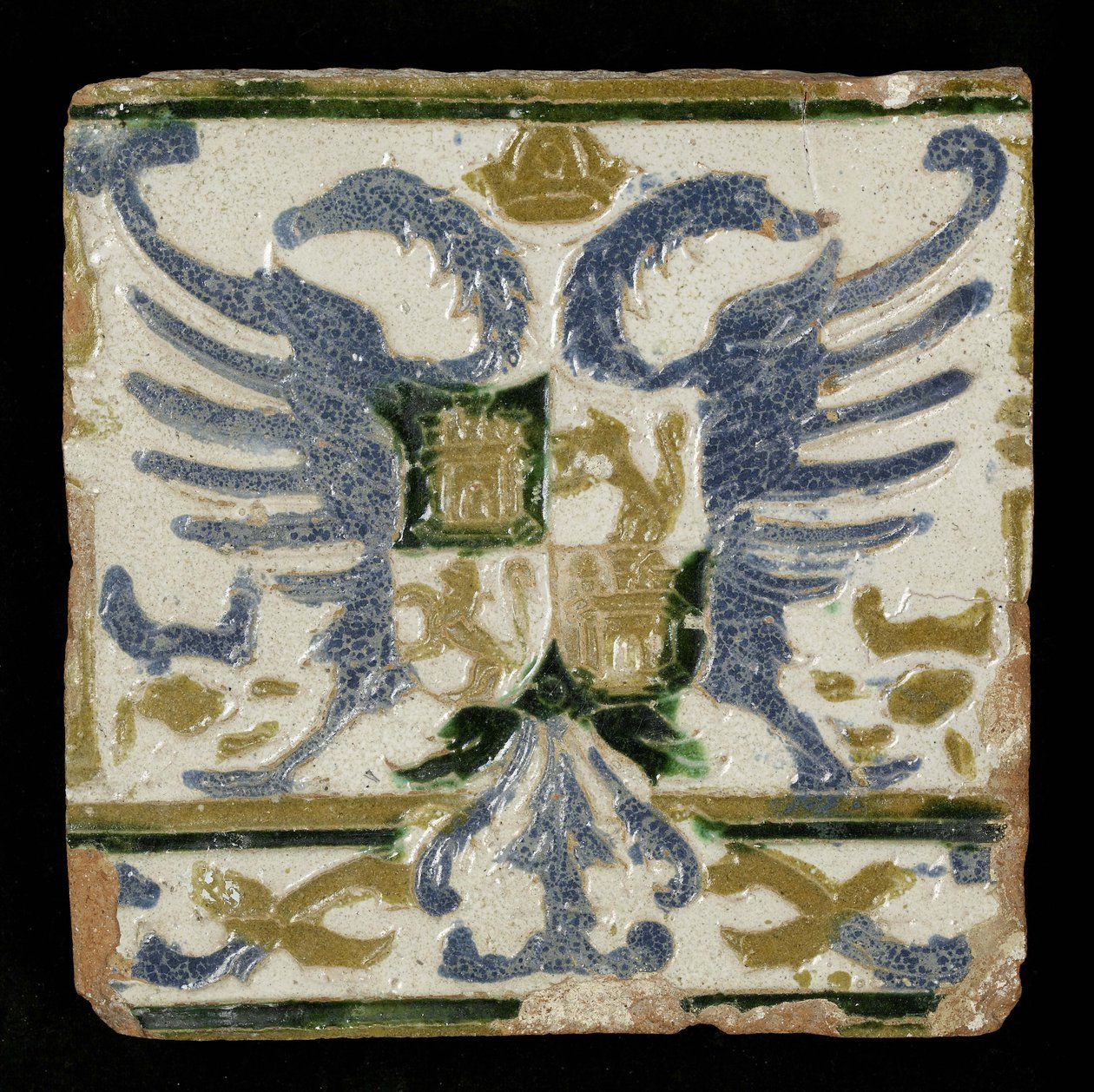 Tegel met de Wapens van Leon en Castilië, 1525 door Spanish School