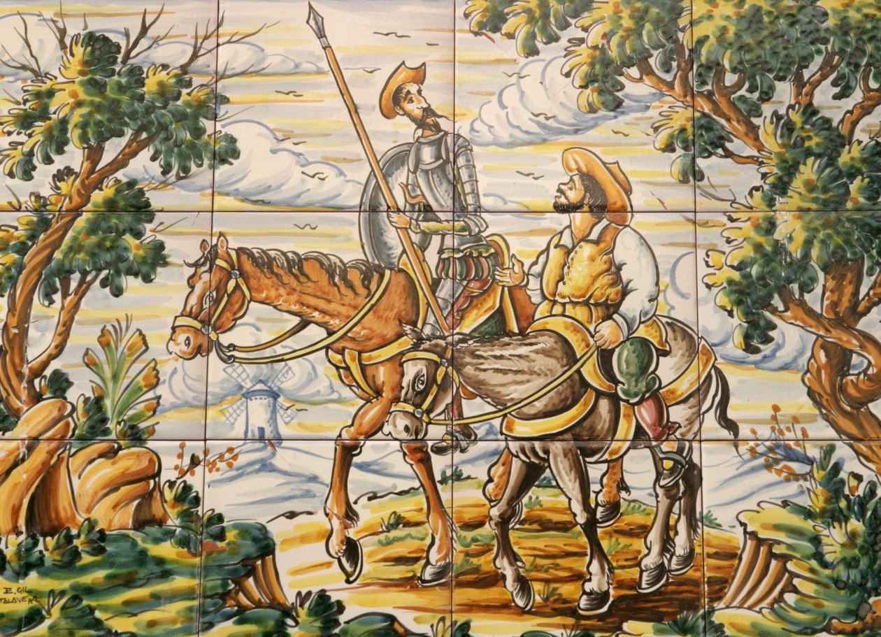 Tegels met afbeeldingen van Don Quichot en Sancho Panza (keramiek) door Spanish School