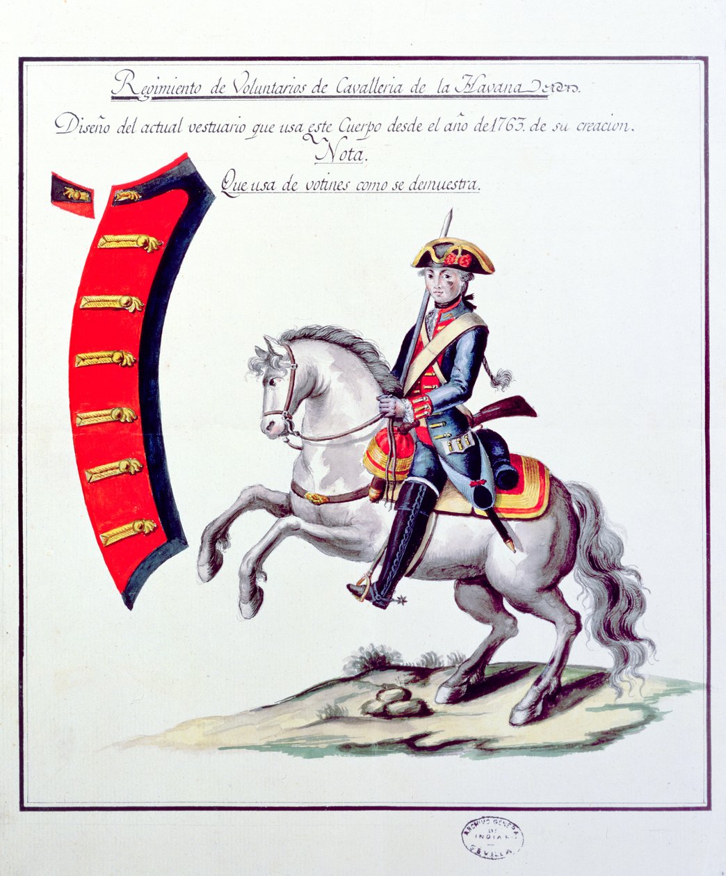 Uniform van de vrijwilligers van het Havana Cavalerie Regiment, 1763 door Spanish School