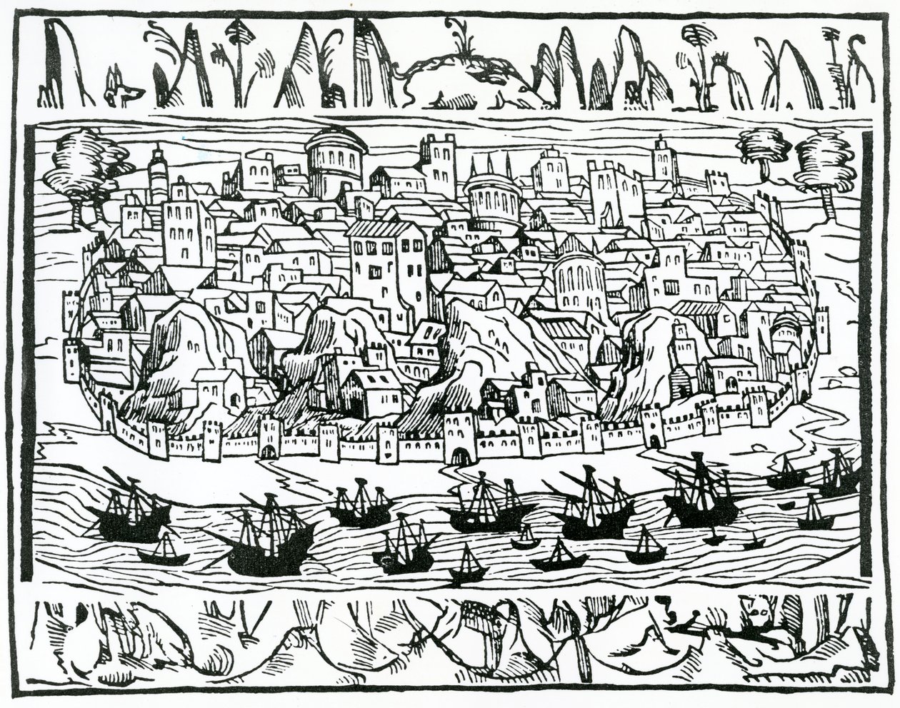 Uitzicht op Lissabon uit Libro de Grandezas y cosas Memoralder de Espana door Pedro Medina, 1548 door Spanish School