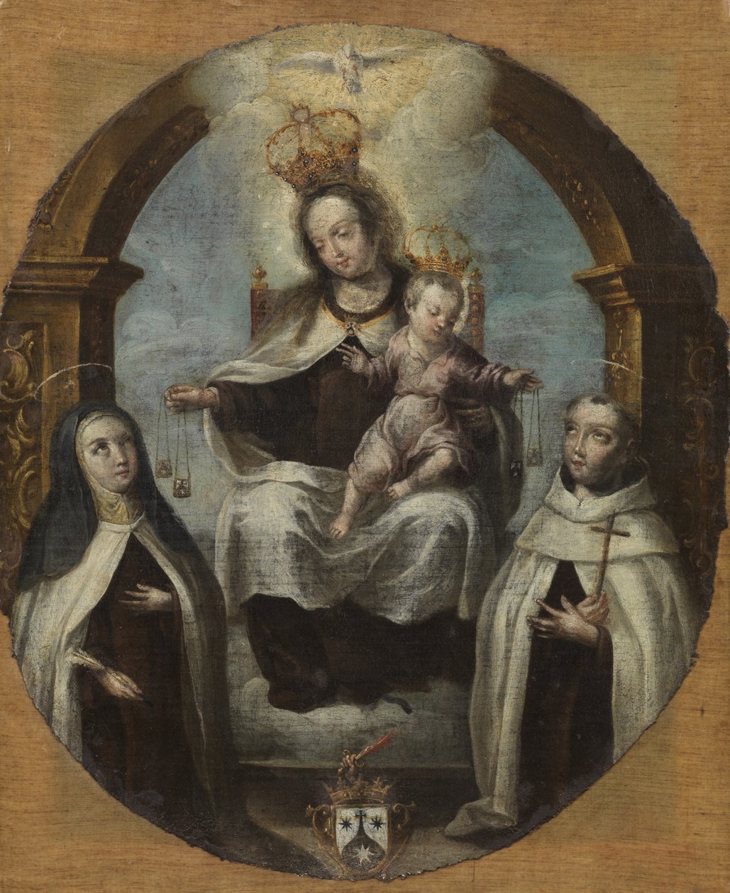 Maagd en Kind tussen Sint Claire en Sint Dominicus, c.1700 door Spanish School