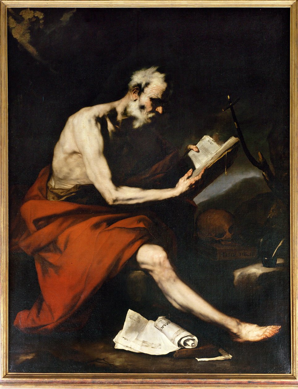 Werkplaats van Jusepe de Ribera: De lezende Hiëronymus (schilderij op doek) door Spanish School