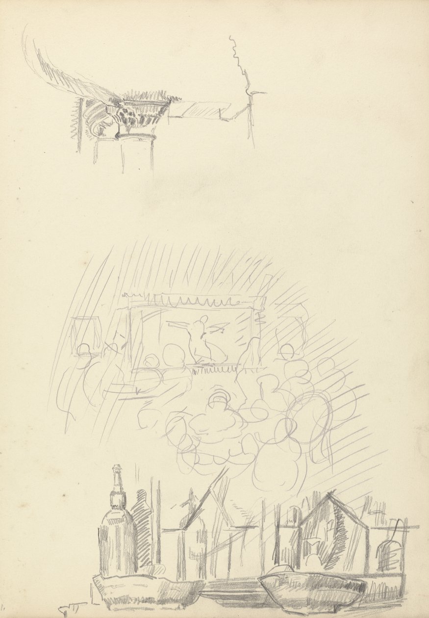 Schetsen van een podium en bar, uit Cave of the Golden Calf door Spencer Frederick Gore