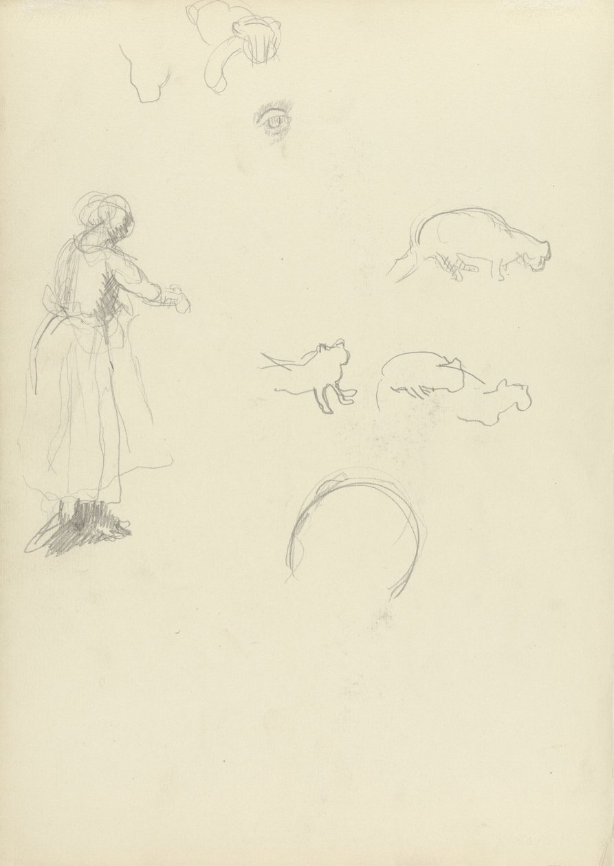 Studie van een vrouw en katten, voor de Cave of the Golden Calf door Spencer Frederick Gore