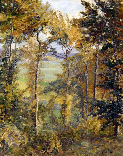 Boslandschap bij Tibermont, Neuville Les Dieppes door Spencer Frederick Gore