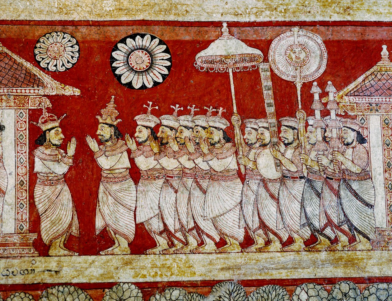 Detail van muurschildering in de Degaldoruwa Vihraya Tempel door Sri Lankan School