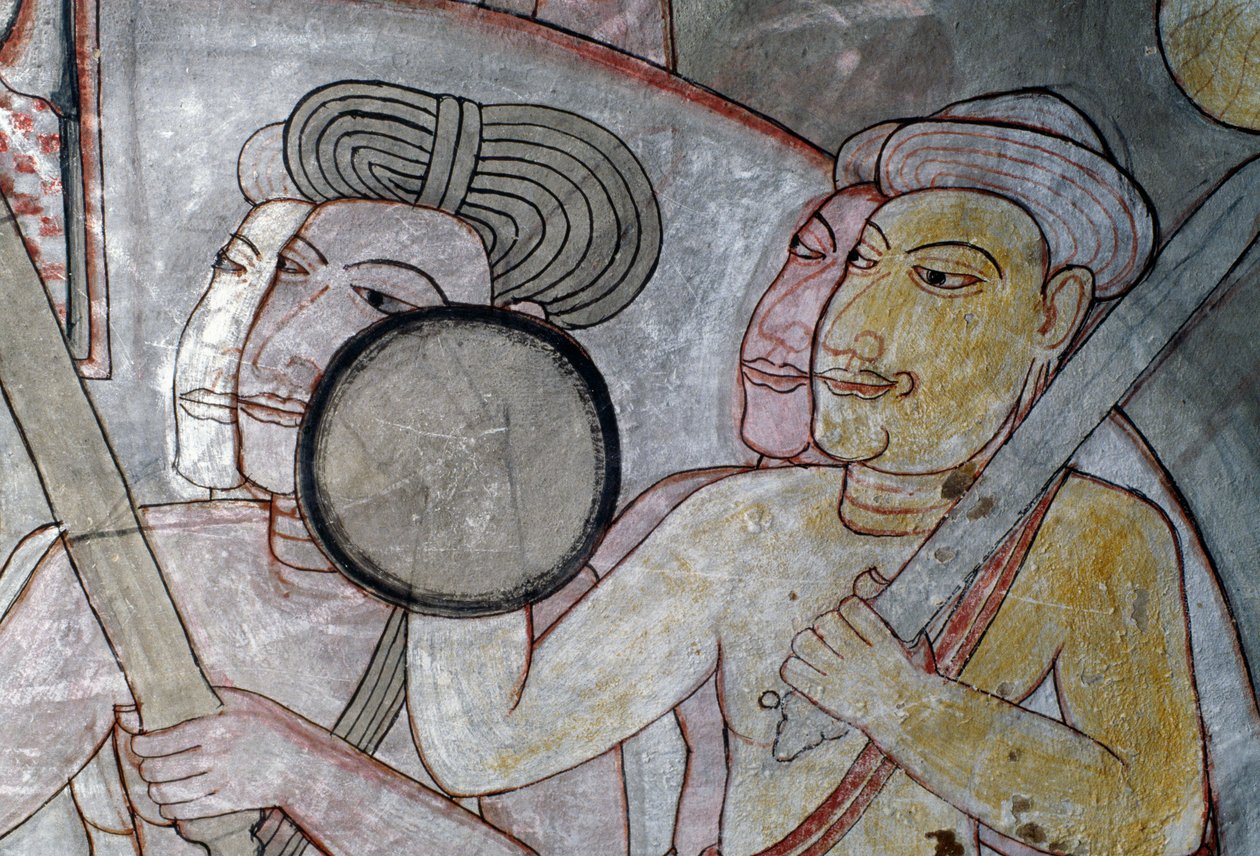 Fresco die leger begeleidt Koning van Ceylon, Gouden Tempel van Dambulla (Unesco Werelderfgoed) door Sri Lankan School