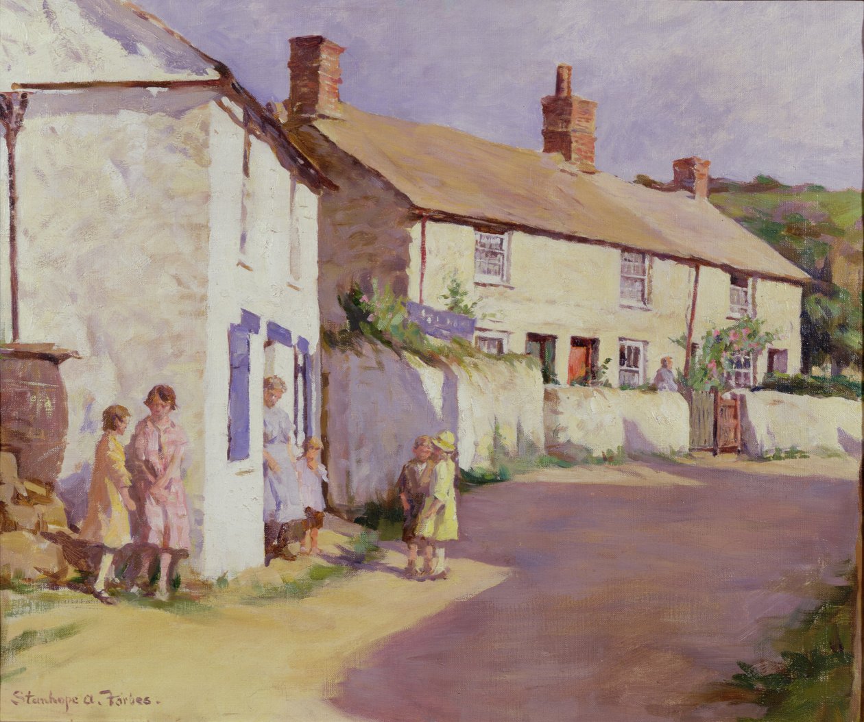 Een dorpsscène, Newlyn door Stanhope Alexander Forbes