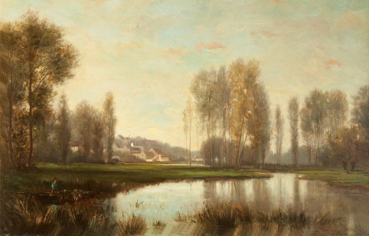 Aan de Oever van de Oise (Een Rivierscène) door Stanislas Victor Edouard Lepine