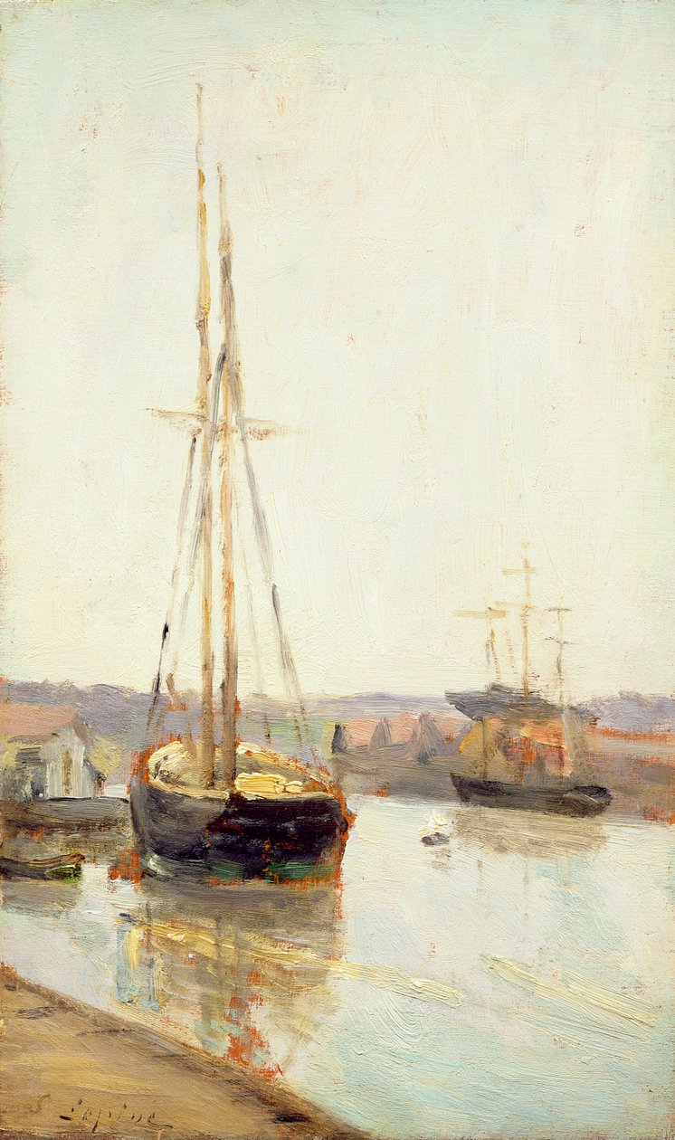 Boten op een kanaal door Stanislas Victor Edouard Lepine