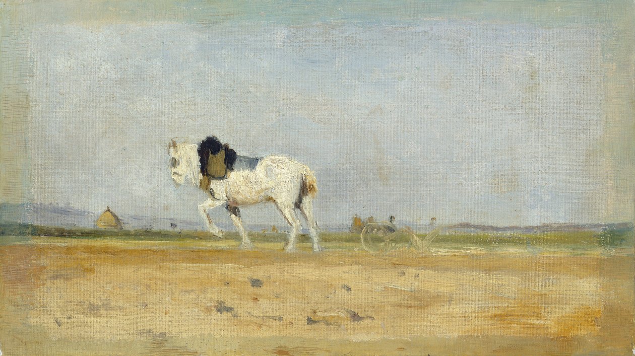 Een ploegpaard in een veld, 1870-1874 door Stanislas Lepine