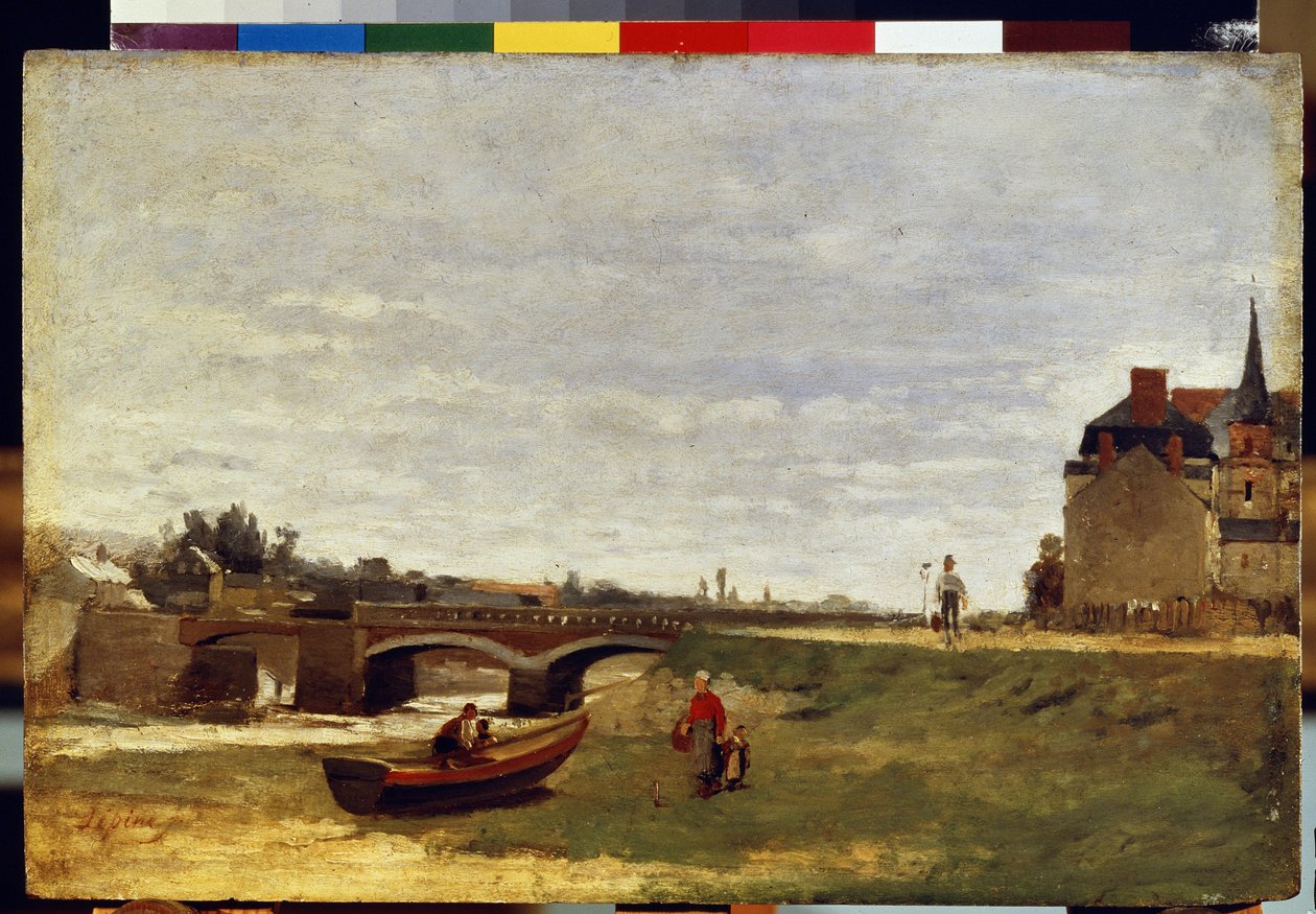 "Landschap met brug" Schilderij van Stanislas Lepine, circa 1870, Hermitage Museum, Sint-Petersburg door Stanislas Victor Edouard Lepine