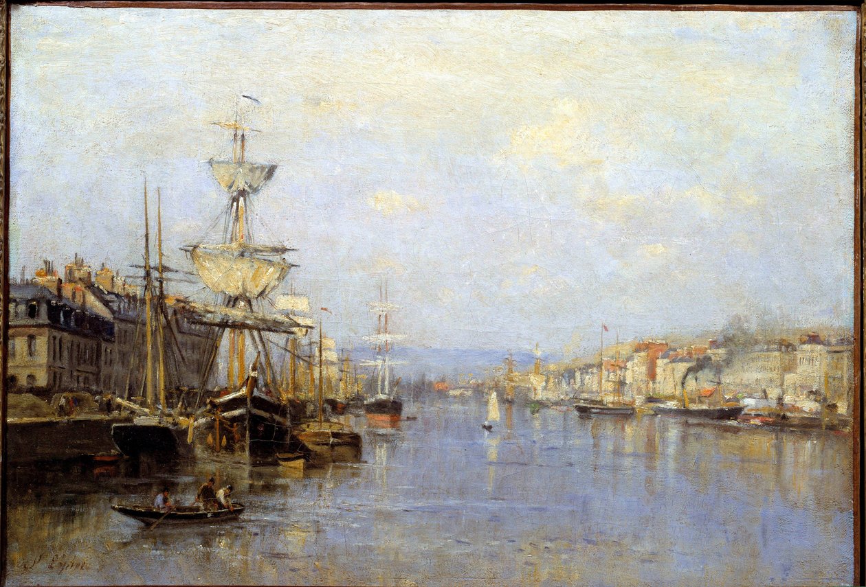Zicht op de haven van Rouen Schilderij door Stanislas Lepine (1835-1892) 19e eeuw Reims, Musée des Beaux Arts door Stanislas Victor Edouard Lepine