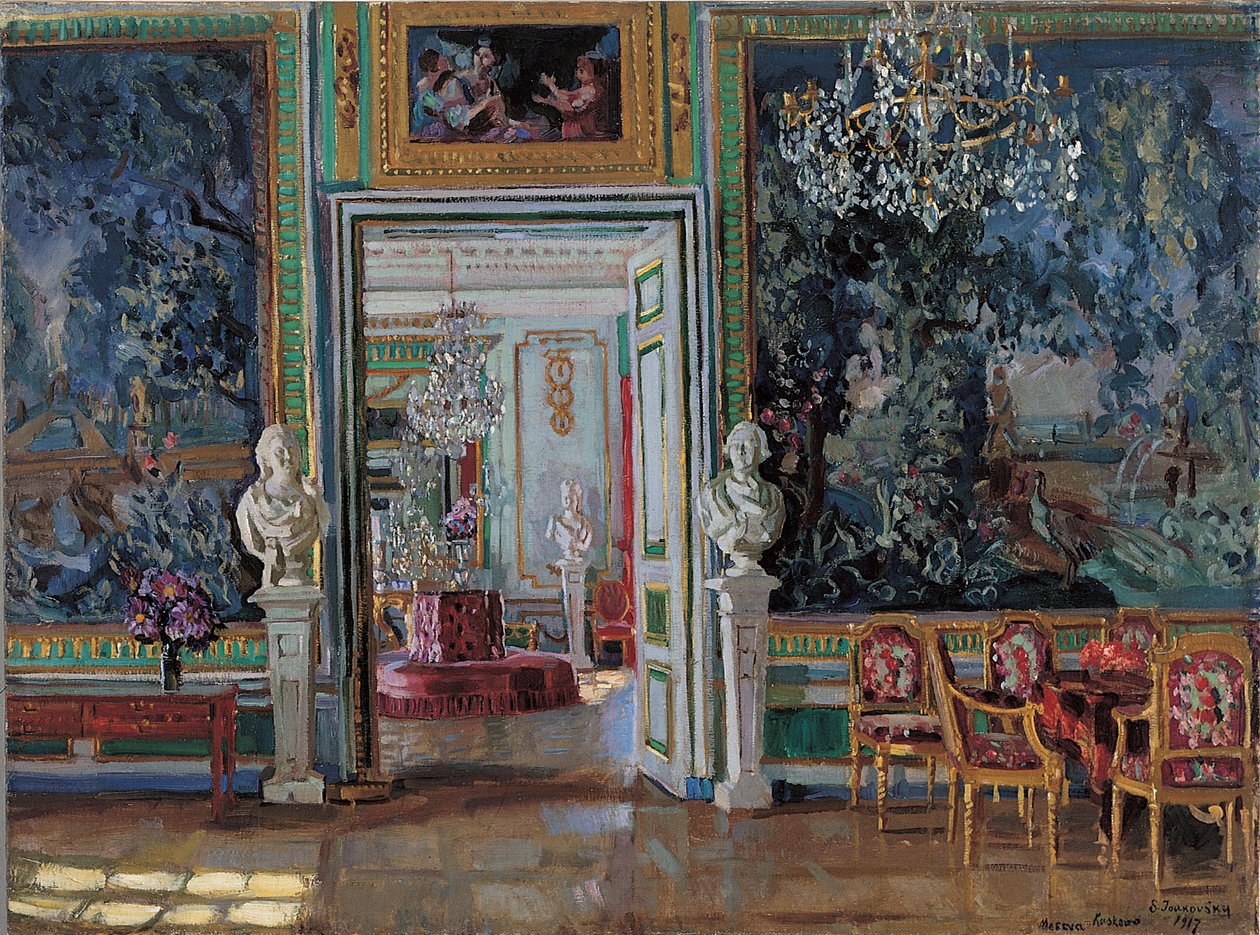 Interieur in het Kuskovo-paleis, 1917 door Stanislav Julianovic Zukovskij