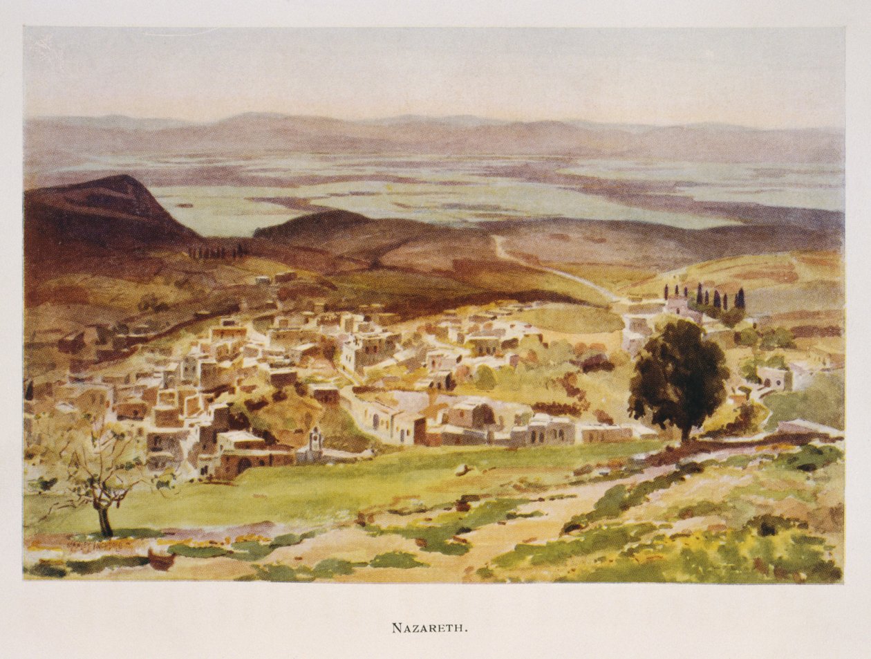 Aquarel door Stanley Inchbold, die Nazareth afbeeldt in Palestina 1906 door Stanley Inchbold