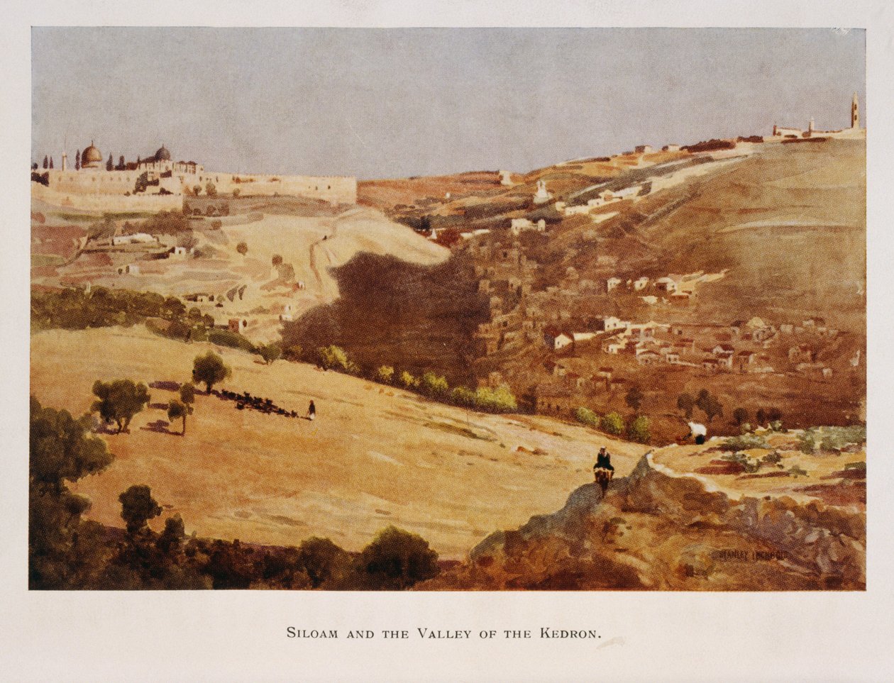 Aquarel door Stanley Inchbold, die de Kidron-vallei afbeeldt, in Jeruzalem, Palestina 1906 door Stanley Inchbold